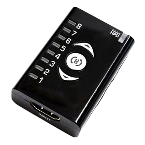 Dr HDMI set ovenfra med de otte EDID-bank-lysdioder og betjeningsknapperne