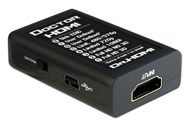 Undersiden af Dr HDMI med bankoversigt, Mini-USB-port og HDMI-indgang