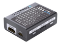 Udgangssiden på Dr HDMI 4K, med HDMI-udgangen, RS232-stikket og knapperne copy sink og HPD