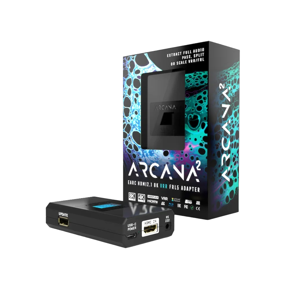 HDfury Arcana 2 8K eARC-adapter, set forfra med OLED-display