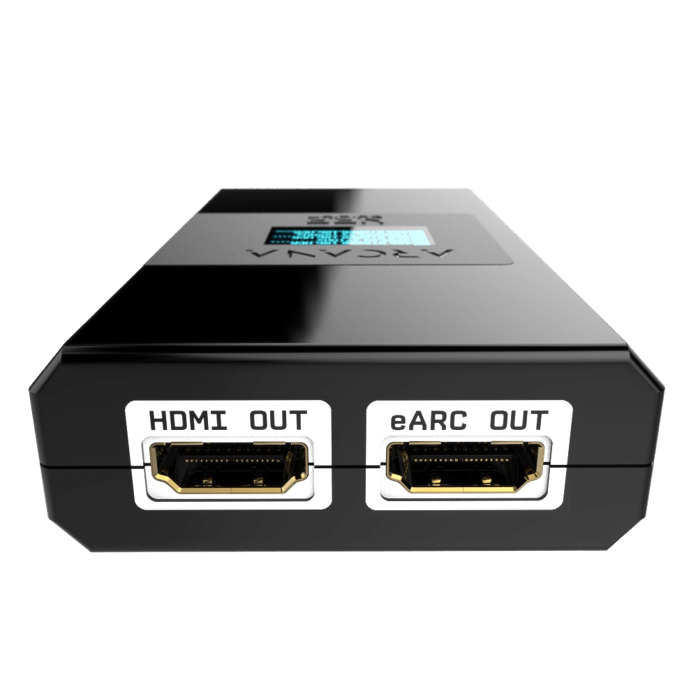HDfury Arcana 2 med medfølgende strømforsyning og USB-kabel